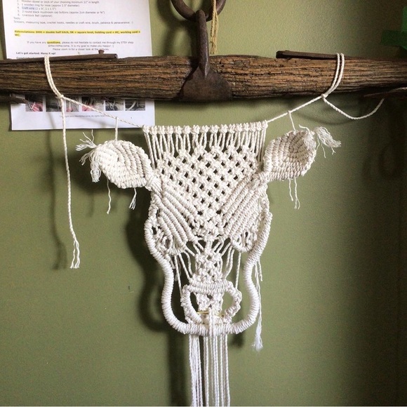 Cow Macrame Wall Hanging with Antique Yoke | Handmade New - Picture 6 of 6